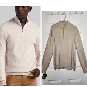 Perry Ellis Mens Longsleeve Tech Knit Zip Ribbed Mock Kneck Tan Sweater
